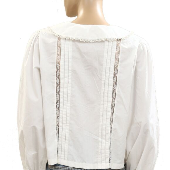 Sandy Liang Grove Blouse Top Lace Pleated Tonal Embroidered Buttondown S 284887 - Picture 7 of 7